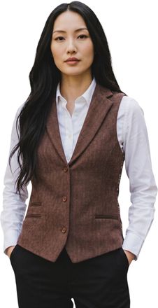 TruClothing Dames roestbruine visgraatwol tweed geruite gepersonaliseerde vest - WS-1