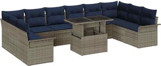 vidaXL Conjunto De Sof&aacute; De Jard&iacute;n 11 Uds. Gris Rattan De Poli&eacute;ster Vidaxl
