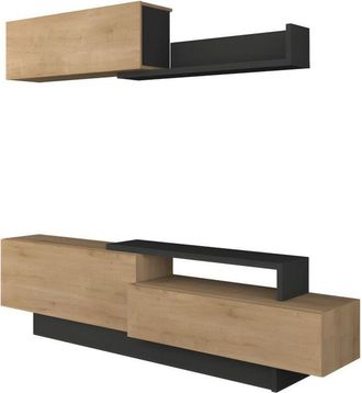 Vente-Unique Parete TV con scomparti Quercia e antracite - MONTY