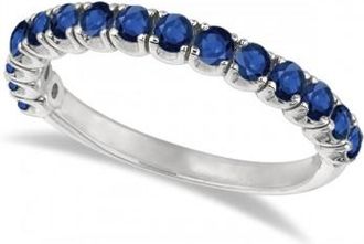 Allurez Blue Sapphire Semi-Eternity Ring Band 14k White Gold (1.09ct)
