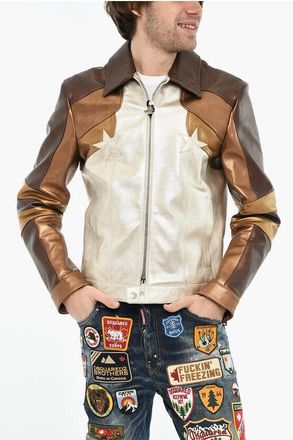 Dsquared2 Giubbotto in Pelle Metallizzata Color Block taglia 46