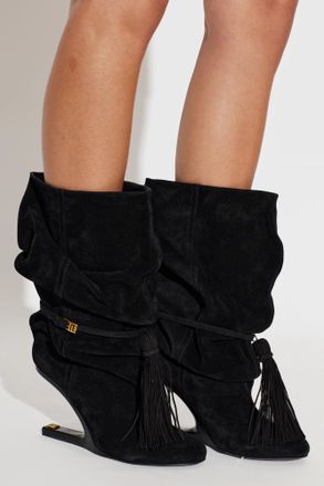 Balmain Suede Wedge Ankle Boots, Womens, Black