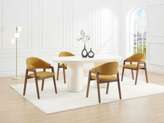 Vente-Unique Set di 2 sedie con braccioli in Tessuto testurizzato e Legno di hevea - Giallo e marrone scuro - SOLUNA