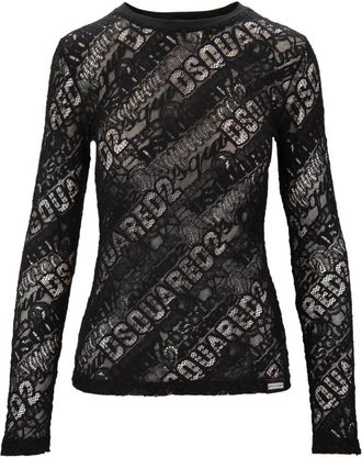 Dsquared2 Long Sleeve Tops - Dames - Longsleeves - Zwart - L - Katoen - Tops