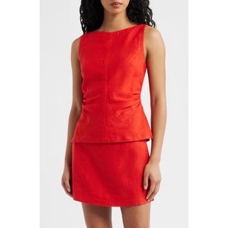 Madewell Cinched Boatneck Sleeveless Linen Top in Wild Poppy at Nordstrom, Size 00