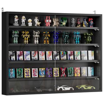 OEM Vitrina De Pared Vitrina De Madera Con Estantes Ajustables Y 2 Puertas Correderas De Cristal 80x9,5x60 Cm Negro
