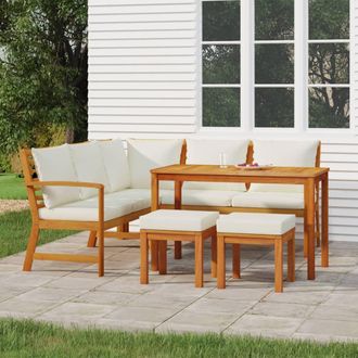 vidaXL Juego Comedor De Jard&iacute;n 6 Pzas Con Cojines Madera Maciza Acacia Vidaxl