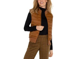 Liverpool L.A. Sleeveless Quilted Front Full Zip Sweater Vest Sweater Yarn Womens Vest Tumeric : SM, Cotton/Modal/Nylon