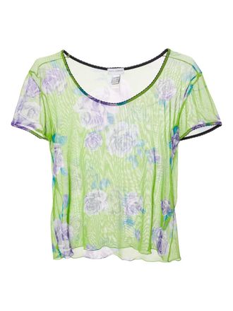 Dolce & Gabbana T-shirt met mesh en roosprint - Groen