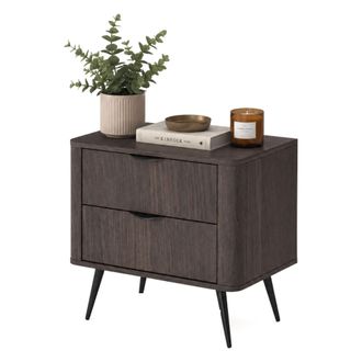 Dmora Comodino Gasi, 2 Cajones, Un Estante, Apertura Deslizante, 63x38x55h Cm Nogal Marr&oacute;n