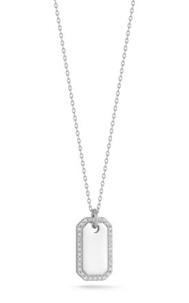 Glaze Jewelry Sterling Silver Pave Tag Necklace