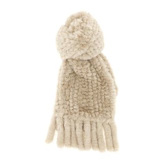 Pinko Pinko - Pluche imitatiebont sjaal met kwastjes - Dames - Accessoires - Grijs - Maat: ONE Size