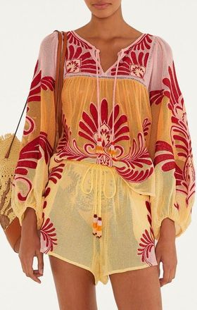 Farm Rio Arabesc Cover-Up Shirt in Soft Yellow at Nordstrom, Size X-Large