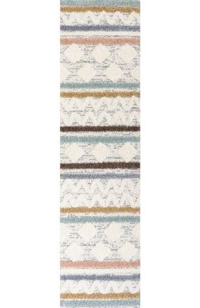 Jonathan Y Designs Faiza Moroccan Striped Geometric High-Low Area Rug in Multi/cream at Nordstrom, Size 2Ft 0In X 8Ft 0In