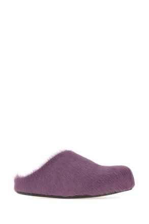 Marni Womens Purple Calf Hair Fussbett Slippers Lightlilac Flat Shoes