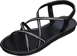 Generic Ladies Flat Sandals Casual Slip On Shoes Open Toe Stylish Classic Rhinestone Comfy Breathable Versatile Elegant Strappy Sandals Summer Outdoor