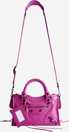 Balenciaga Womens Mini Le City Bag Fuchsia Lambskin Leather Handbags Hand