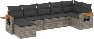 vidaXL Vidaxl - Set De Sof&aacute;s De Jard&iacute;n 7 Piezas Con Cojines Rat&aacute;n Pe Gris