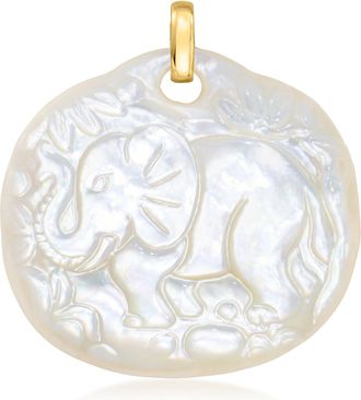 Ross-Simons Carved Mother-Of-Pearl Elephant Pendant With 14kt Yellow Gold