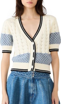 Steve Madden Fiona Tipped Cotton Blend Pointelle Cardigan in Blue at Nordstrom, Size X-Small