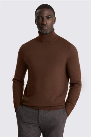 Moss Brown Merino Roll-Neck Jumper