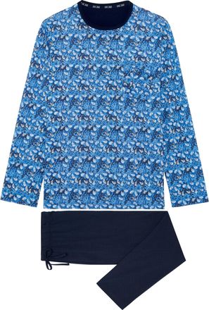 HOM Mens Pyjama Long Vibe Pajama Set, Top: Paisley Print Blue Gradient Camoufalge Bottom: Plain Navy, XXL