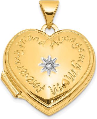Diamond2Deal 14k Yellow Gold Diamond Star FOREVER MY FRIEND ALWAYS MY MOM 18mm Heart Locket