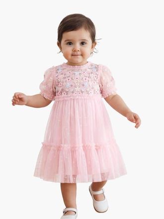 Needle & Thread Garland Ribbon Bodice Baby Dress in Peony Pink/pastel at Nordstrom, Size 18-24M