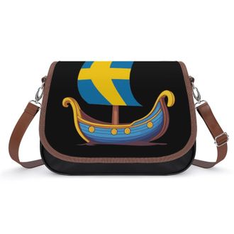 Generic Swedish Viking Ship Sverige Sweden Flag Crossbody Bags for Women Shoulder Messenger Bag Purse Handbags