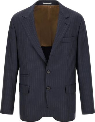 Brunello Cucinelli Pinstripe Blazer van Scheerwol - Heren - Blazers - Blauw - M - Wol - Jassen