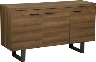 Beliani Aparador De 3 Puertas De Madera Oscura Con Pat&iacute;n Gris Base De Metal Asas De Aluminio Gabinete Con Estantes Industrial Timber