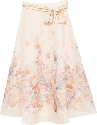 Zimmermann Rokken, Dames, Beige, M, Linnen, Ascent Linnen en Zijde Midi Rok