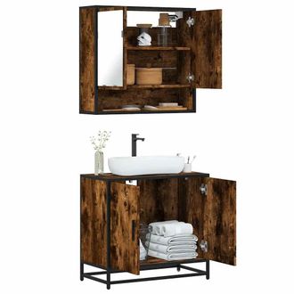 Berkfield Home 2 Piece Bathroom Furniture Set Smoked Oak Engineered Wood in Brown