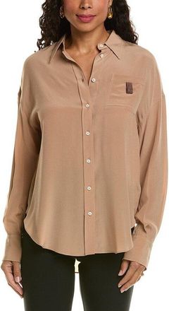 Brunello Cucinelli Almond Button-Up Shirt With Pocket, Size Small