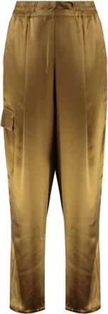 Yves Salomon Satin Elastische Taille Broek - Dames - Straight fit broeken - Bruin - XS - Broeken