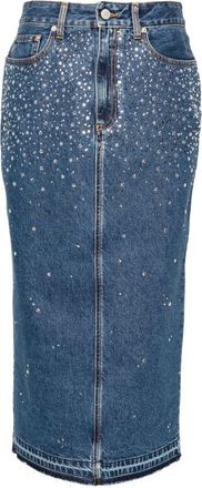 Alessandra Rich rhinestoned midi pencil skirt - women - Cotton/Polyester/Cotton - 26 - Blue