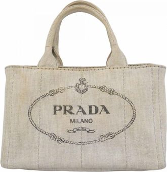 Prada Gray Canvas Tote Bag (Pre-Owned)