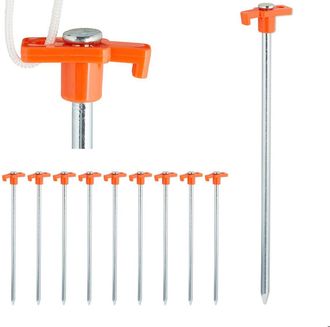 OEM Estacas Para Tienda De Campa&ntilde;a, Paquete De 20, Anclaje Para Terreno Duro 25 Cm, Estaca, Acero Cincado, Naranja