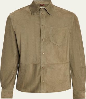 Brunello Cucinelli Mens Suede Snap-Front Overshirt