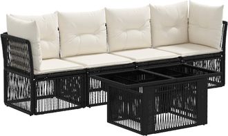 vidaXL Conjunto De Sof&aacute;s De Jard&iacute;n 5 Uds. Negro Rat&aacute;n Sint&eacute;tico Vidaxl