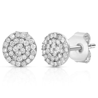 MAX + STONE Solid 10K White Gold 0.22 Carat Round Real Diamond Cluster Stud Earrings