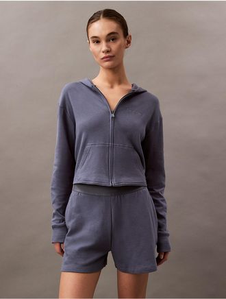 Calvin Klein Womens Icon Cotton Terry Zip Sleep Hoodie - Blue - XS