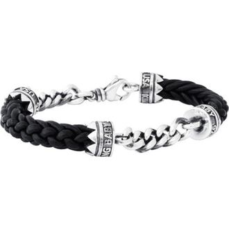 King Baby Studio Double Silver Chain and Leather Bracelet at Nordstrom, Size Medium