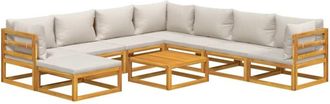 vidaXL Set Muebles De Jard&iacute;n 9 Pzas Madera Maciza Y Cojines Gris Claro Vidaxl