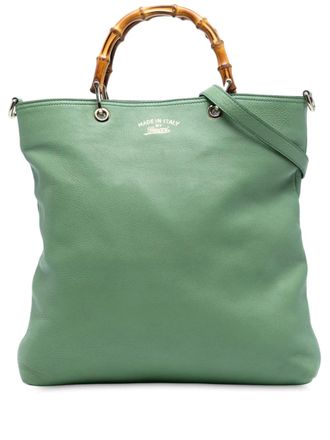 Gucci 2016-2025 Tall Leather Bamboo Shopper Tote satchel - Verde