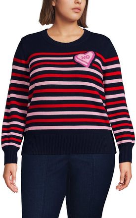 Lands End Drifter Embellished Crew Neck Sweater in Candy Heart/navy/red Stripe at Nordstrom, Size 3X