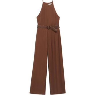 Mango Texture Sleeveless Wide Leg Jumpsuit in Brown at Nordstrom Rack, Size X-Small