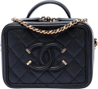 Chanel Pre-owned Filigree Vanity Bag - Dames - Vintage Handtas - Zwart - ONE Size - Leer - Vintage