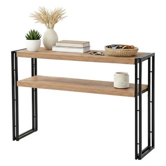 Dmora Consola Iota, Mesa Multiusos, Gabinete De Soporte, Escritorio De Pasillo, 140x35h80 Cm, Roble Y Negro, Con Embalaje Reforzado - Dmora