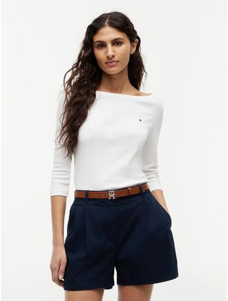 Tommy Hilfiger Womens Slim Fit Boatneck T-Shirt - White - XXS